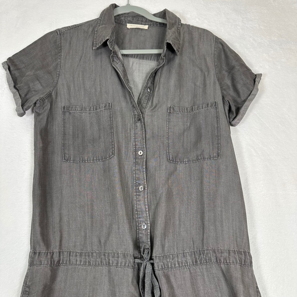 Gray Tencel Shirt Dress Size Small Drawstring Waist Utility Minimalist Casual - Picture 6 of 10